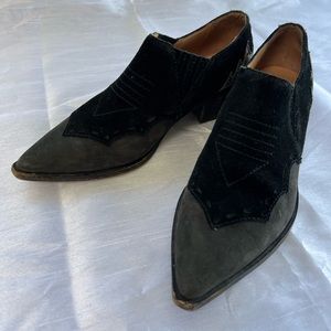 LINEA PAOLO Two Tone Suede Leather Black Booties WESTERN COASTAL COWGIRL Sz 8.5